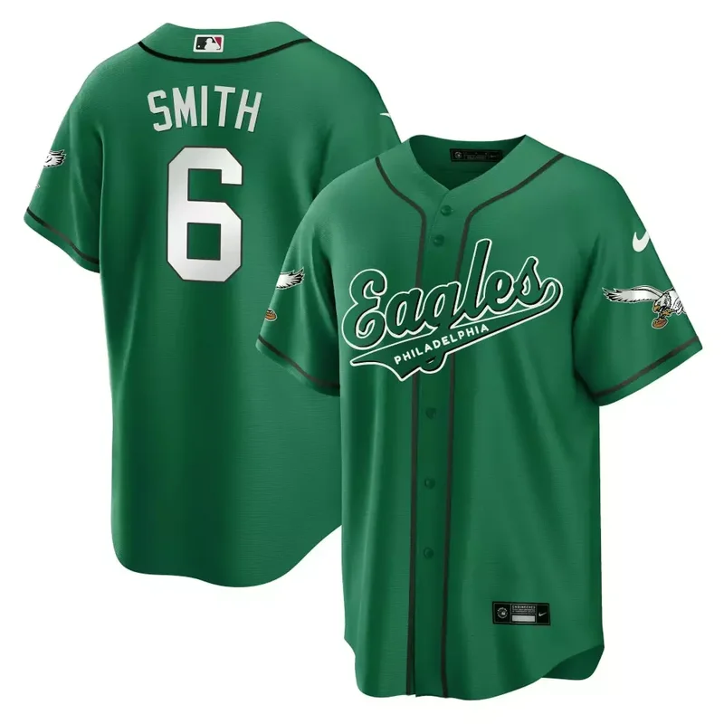 Jalen Hurts Kelly Gold Trim EAGLES KELLY GREEN BASEBALL JERSEY ALL STITCHED - Image 4