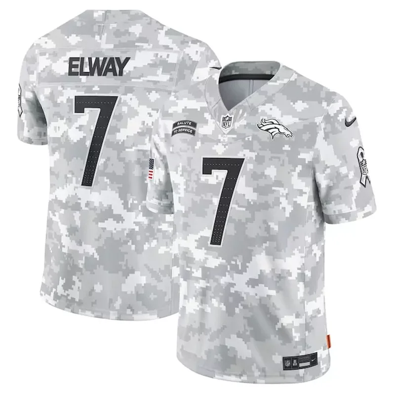 John Elway Denver Broncos 2024 Salute to Service Retired Player Jersey Arctic Camo