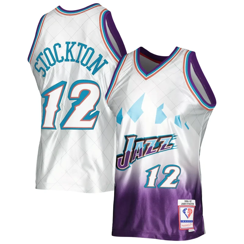 Karl Malone Utah Jazz 1996-97 Hardwood Classics Fadeaway Jersey - Black/light Blue NBA - Image 4