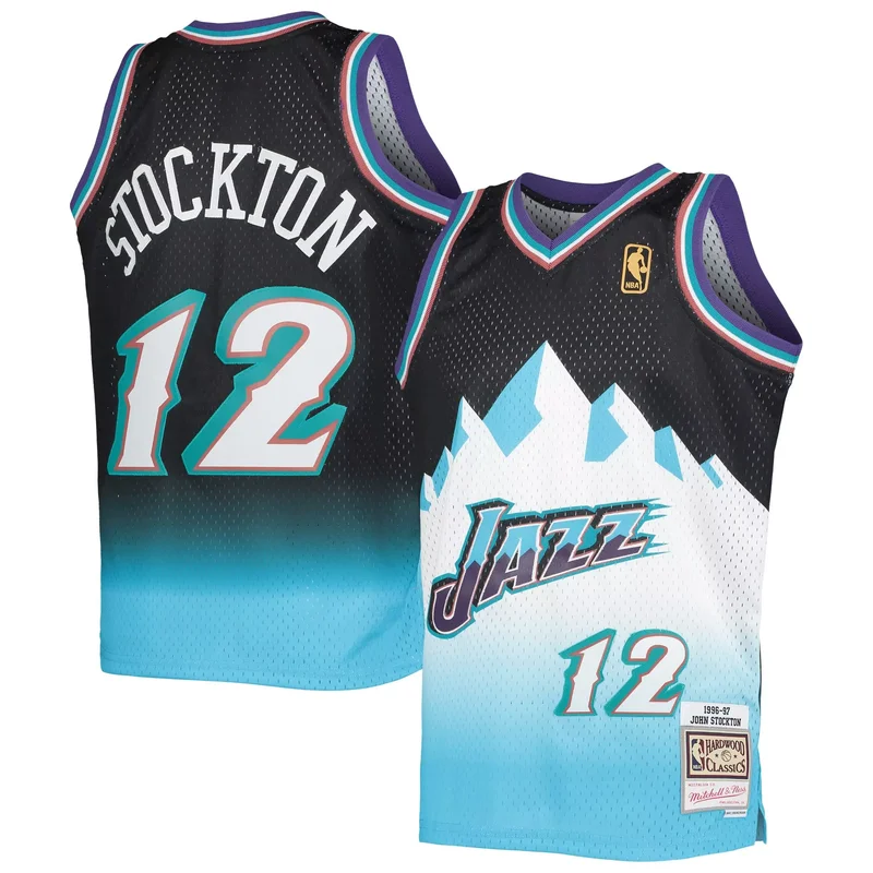 Karl Malone Utah Jazz 1996-97 Hardwood Classics Fadeaway Jersey - Black/light Blue NBA - Image 5