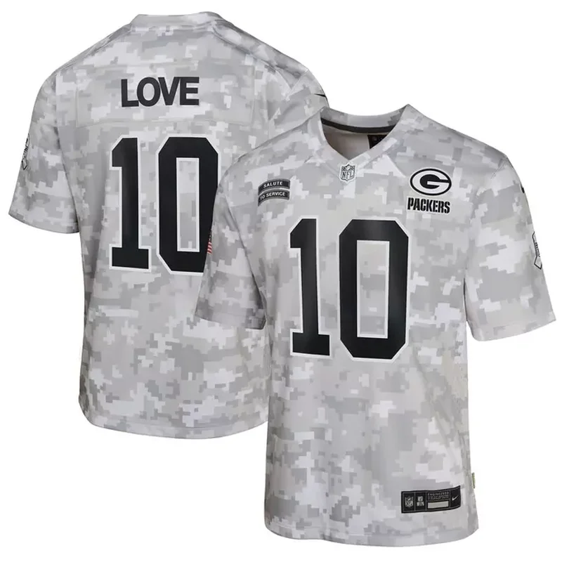 Jordan Love Green Bay Packers 2024 Salute to Service Game Jersey Arctic Camo