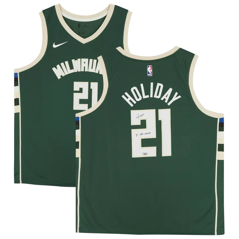 Giannis Antetokounmpo Milwaukee Bucks Autographed Blue City Jersey With 21 NBA Champs Inscription - Image 3