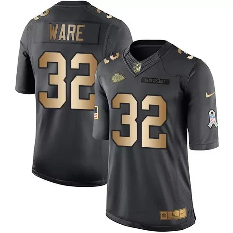Kansas City Chiefs #32 Spencer Ware Black Men's Stitched Gold Salute To Service Jersey