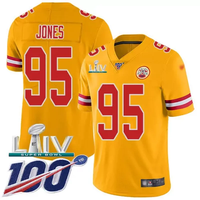Kansas City Chiefs #95 Chris Jones Gold Super Bowl LIV 2020 Youth Stitched Inverted Legend 100th Season Jersey