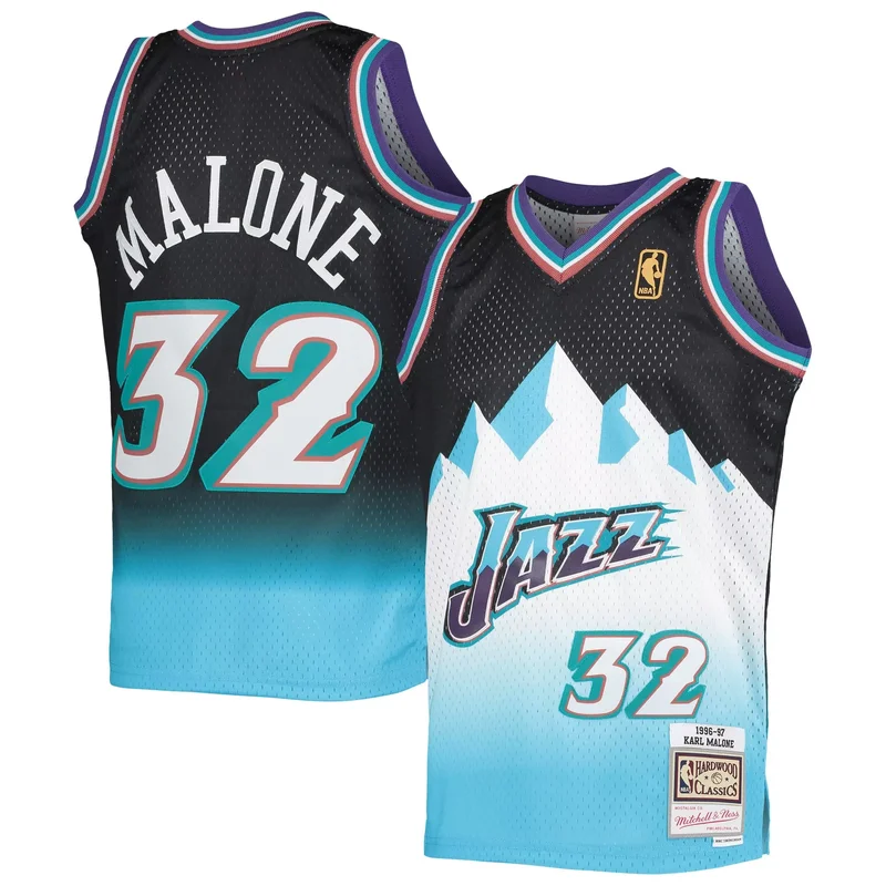 Karl Malone Utah Jazz 1996-97 Hardwood Classics Fadeaway Jersey - Black/light Blue NBA