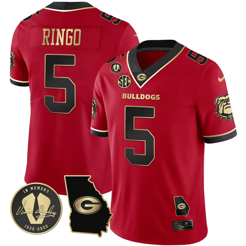 Kelee Ringo georgia bulldogs 2023 Black red jersey georgia map all stitched