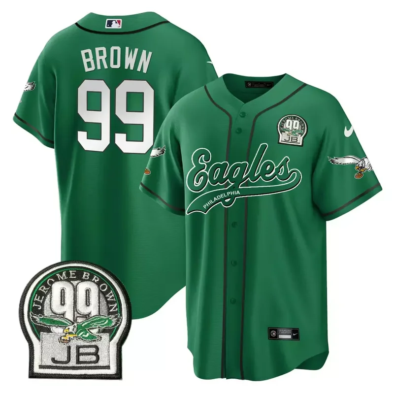 Kelly Brian Dawkins Eagles Jerome Brown Retired Patch Kelly Green Baseball Jersey All Stitched - Image 4