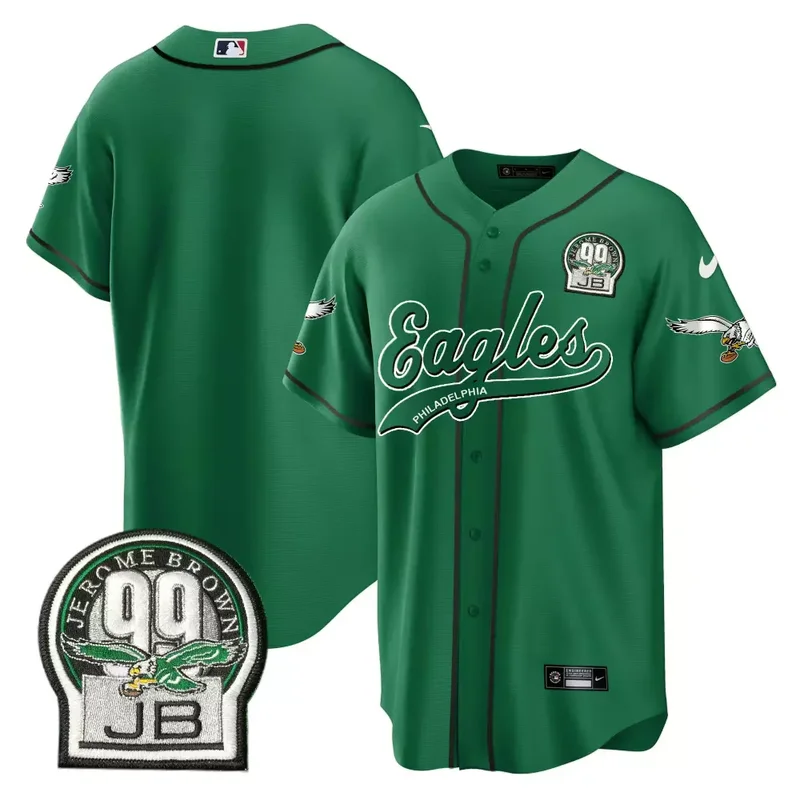 Kelly Brian Dawkins Eagles Jerome Brown Retired Patch Kelly Green Baseball Jersey All Stitched - Image 5