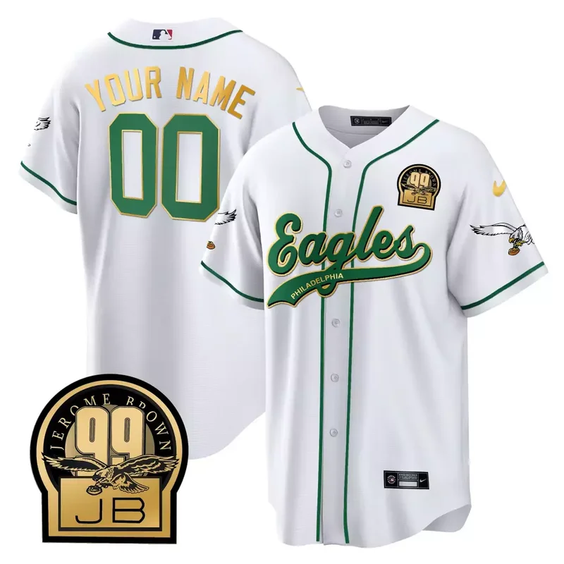 Kelly Eagles Jerome Brown Retired Patch Kelly Green Baseball Custom Jersey All Stitched - Image 5