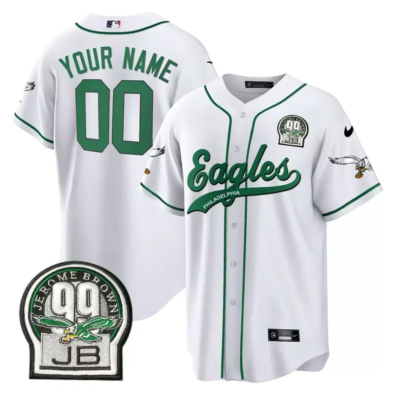 Kelly Eagles Jerome Brown Retired Patch Kelly Green Baseball Custom Jersey All Stitched - Image 2