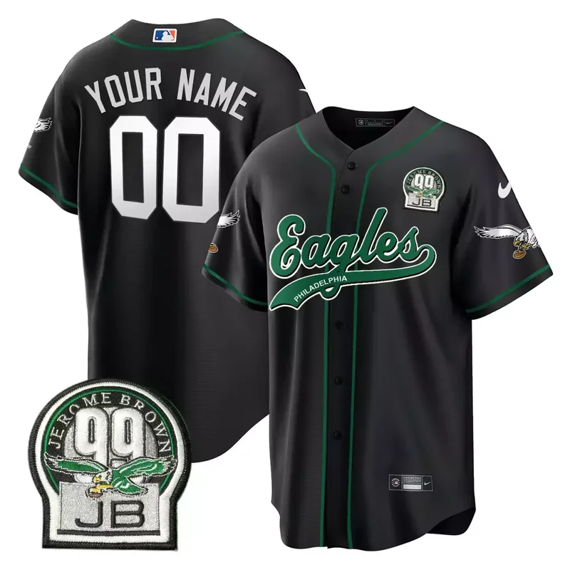 Kelly Eagles Jerome Brown Retired Patch Kelly Green Baseball Custom Jersey All Stitched - Image 3