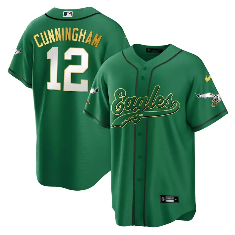 Kelly Gold Trim Randall Cunningham Eagles Kelly Green Baseball Jersey All Stitched