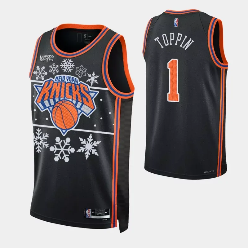New York Knicks kevin knox black nba 75th 2021 jersey christmas night Basketball jersey - Image 2