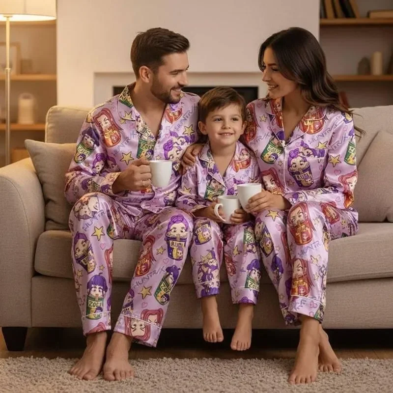 KPop Demon Hunters Huntrix Ramen Satin Set Rumi Mira Zoey Fan Pajamas Gifts Hunter Inspired Sleepwear