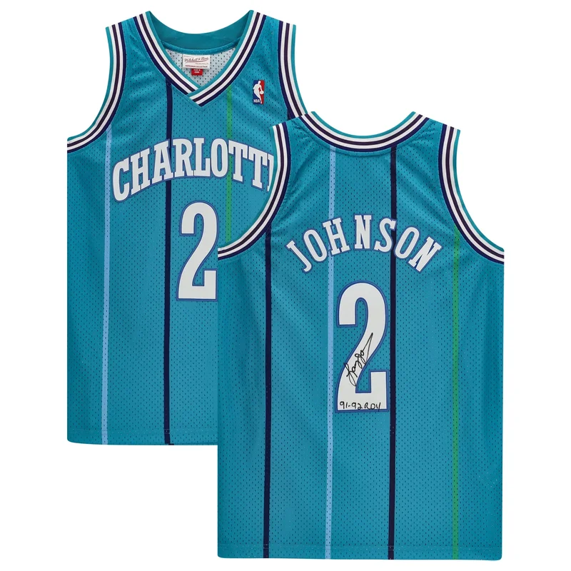 Larry Johnson Charlotte Hornets 1996-97 Hardwood Classics NBA 75th Anniversary Diamond Jersey - Teal NBA - Image 3