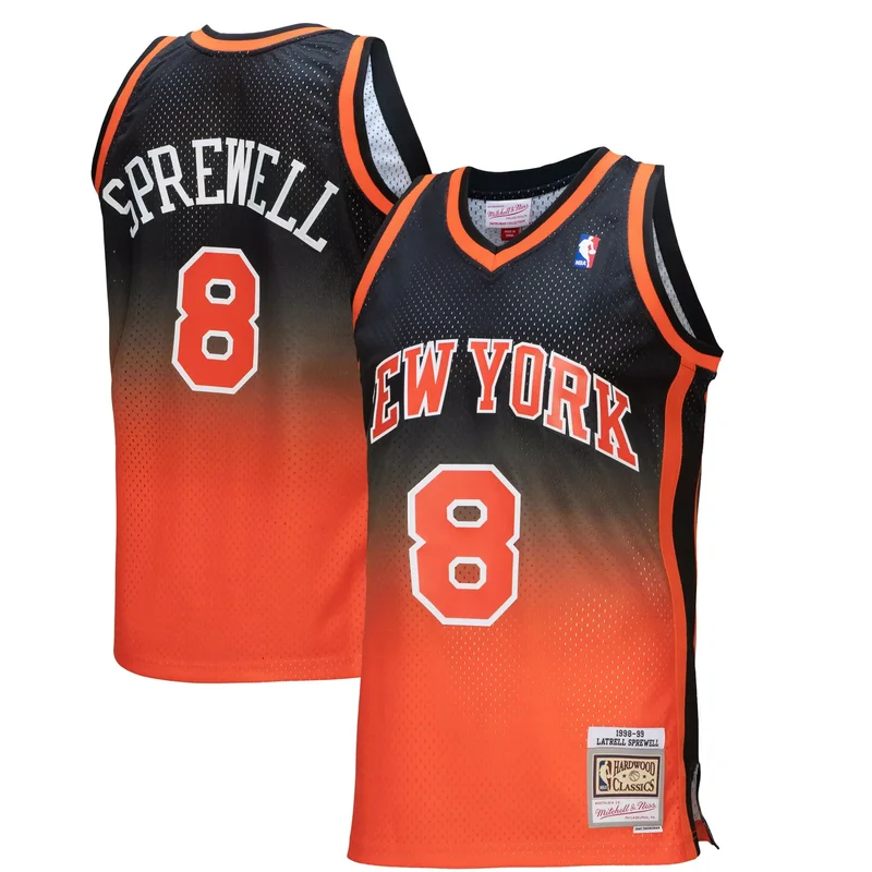 Latrell Sprewell New York Knicks 1998/99 Hardwood Classics Fadeaway Player Jersey - Orange/black NBA