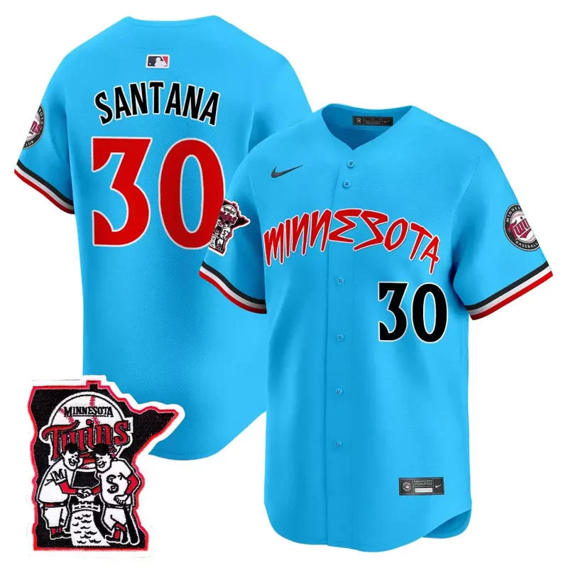 Light Blue Carlos Santana Minnesota Twins Shaking Hands Patch Vapor Premier Limited Jersey All Stitched