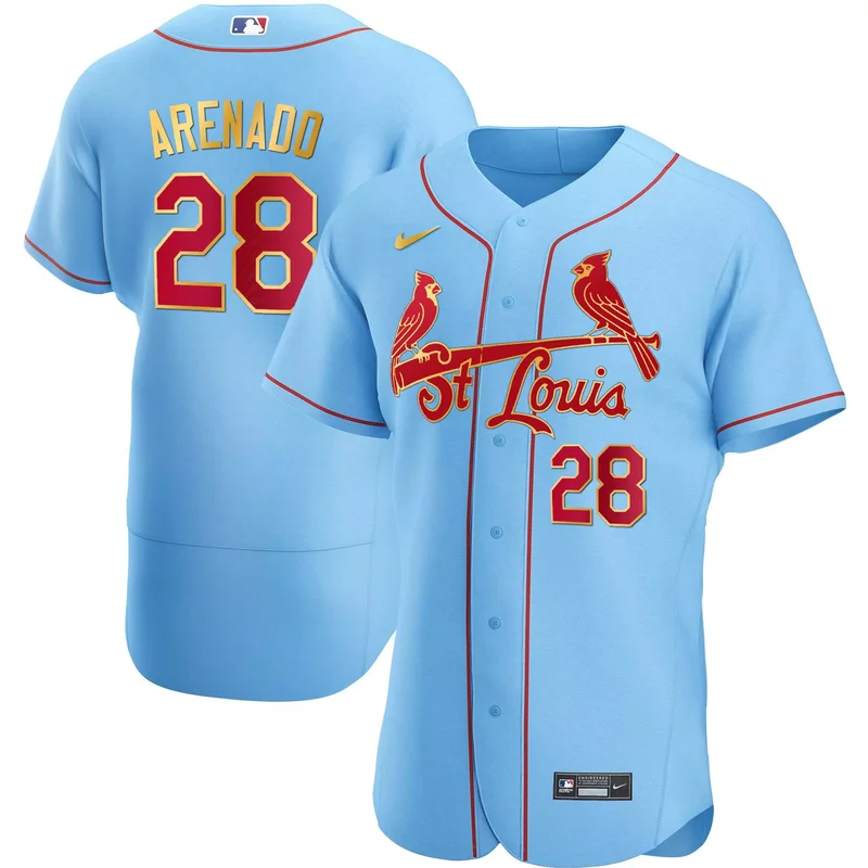 Light Blue Nolan Arenado st. louis cardinals Gold trim jersey all stitched - Image 3