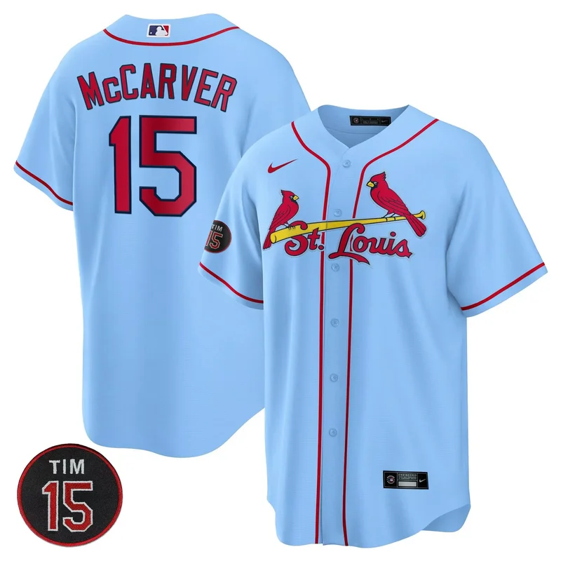 Light Blue st. louis cardinals tim mccarver patch jersey all stitched