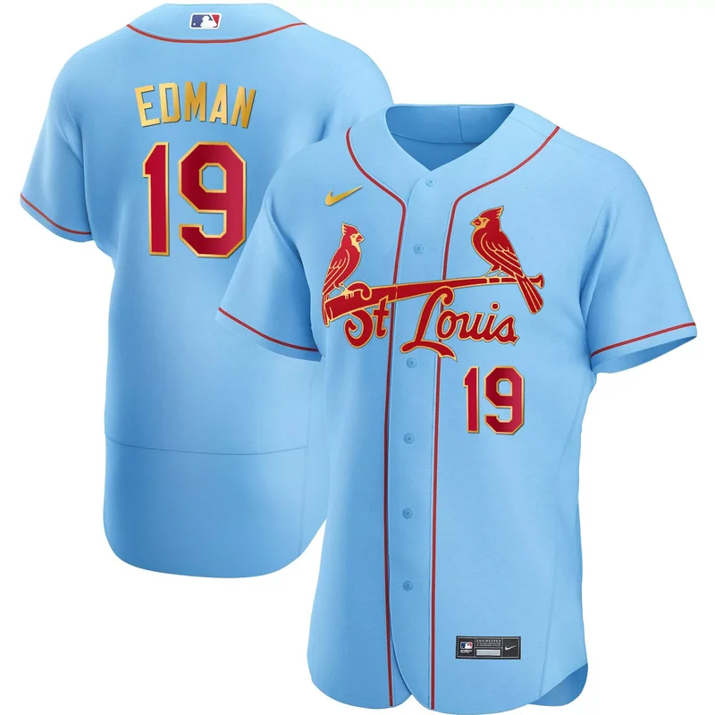 Light Blue Tommy Edman st. louis cardinals Gold trim jersey all stitched - Image 4