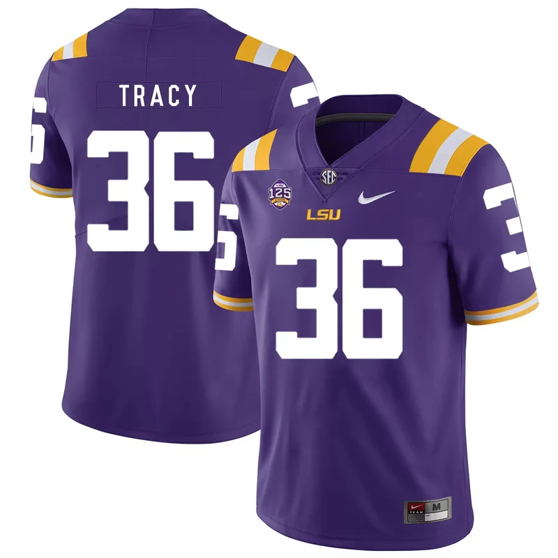 LSU Tigers 36 Cole Tracy Purple College Jersey