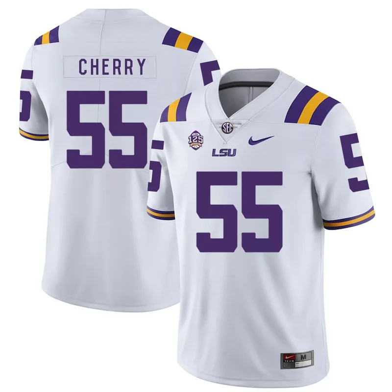 LSU Tigers 55 Jarell Cherry Purple College Jersey - Image 2