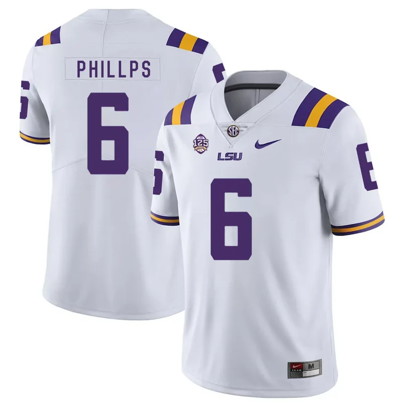 LSU Tigers 6 Jacob Phillps White College Jersey