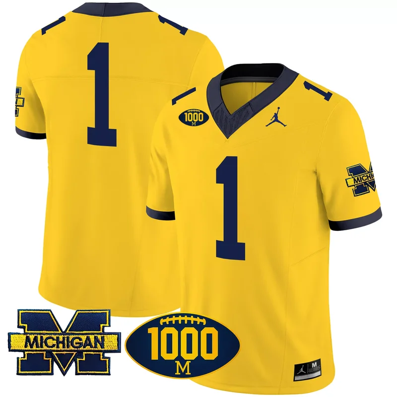 Maize #1 Team michigan wolverines 1000 wins patch jersey all stitched