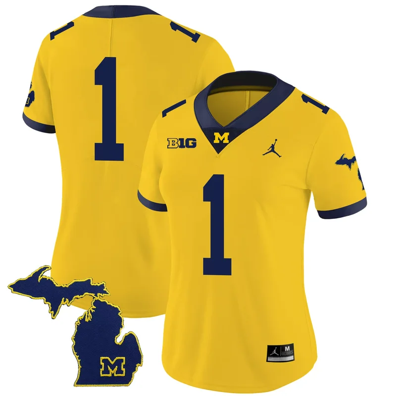 Maize #1 Team michigan wolverines 1000 wins patch jersey all stitched - Image 3