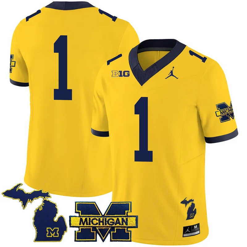 Maize #1 Team michigan wolverines 2023 special jersey v3 all stitched