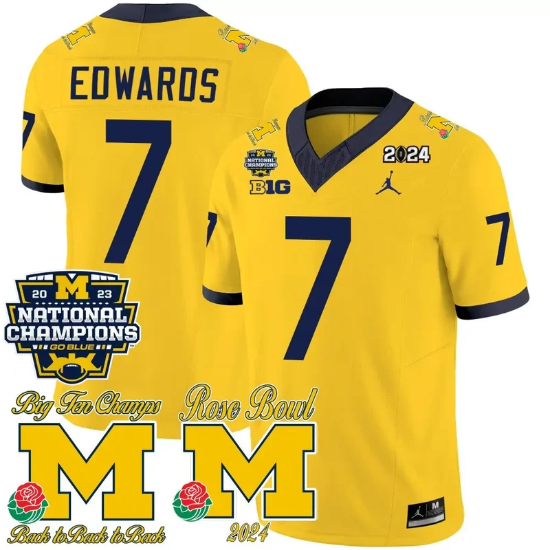 Alternate Blake Corum michigan wolverines 2023 national champions rose bowl patch jersey all stitched - Image 2