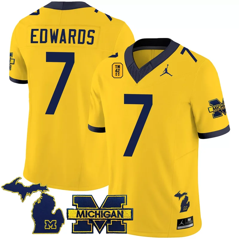 Maize #1 Team michigan wolverines 1000 wins patch jersey v3 all stitched - Image 2