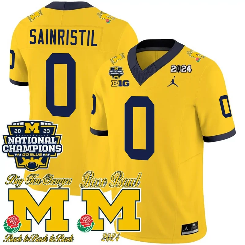 Alternate Blake Corum michigan wolverines 2023 national champions rose bowl patch jersey all stitched - Image 3