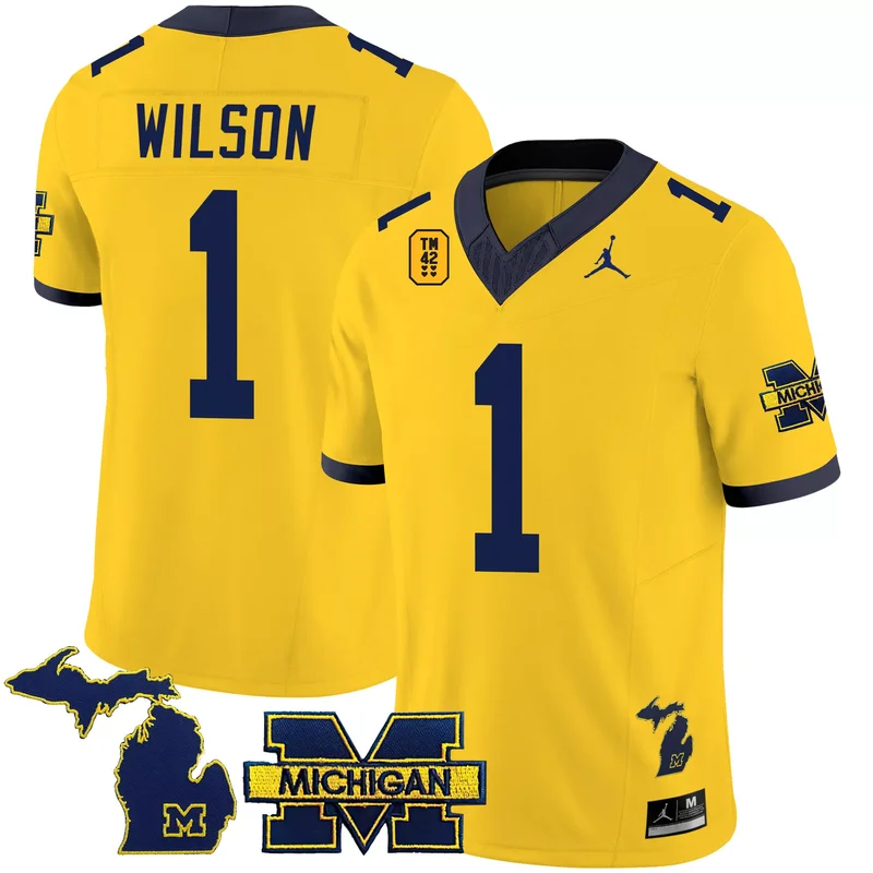 Maize #1 Team michigan wolverines 1000 wins patch jersey all stitched - Image 2