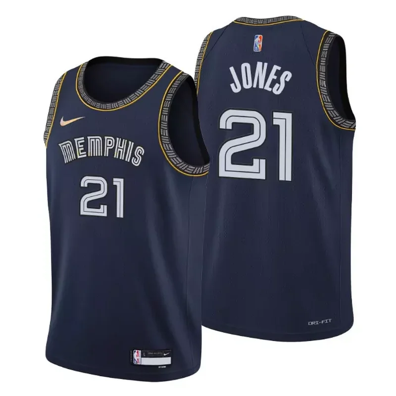 Memphis Grizzlies Tyus Jones 21 NBA Basketball Team City Navy Jersey Memphis Fans