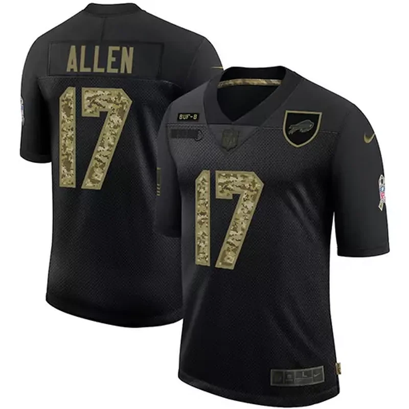 Men's Buffalo Bills #17 Josh Allen 2020 Black/Gold Salute To Service Stitched Jersey - Image 2