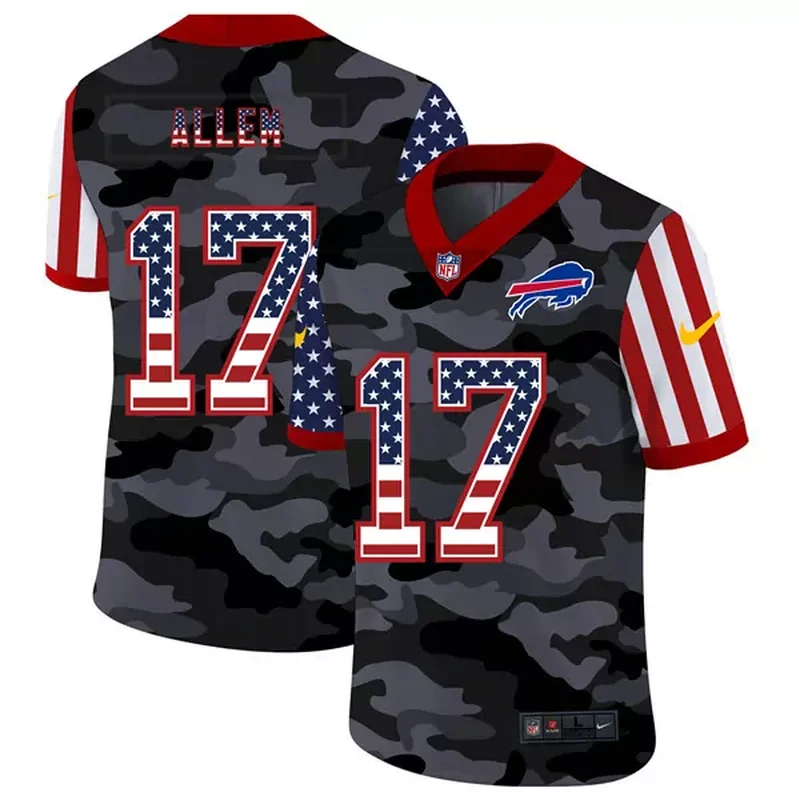Men's Buffalo Bills #17 Josh Allen 2020 Black/Gold Salute To Service Stitched Jersey - Image 3