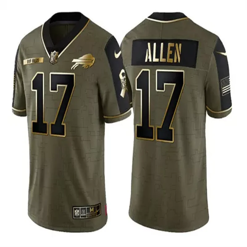 Men's Buffalo Bills #17 Josh Allen 2020 Black/Gold Salute To Service Stitched Jersey - Image 5