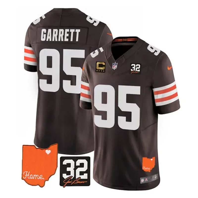 Men's Cleveland Cleveland Browns #95 Myles Garrett Brown 2023 F.U.S.E. With Jim Brown Memorial Patch and 4-Star C Patch Vapor Untouchable Stitched Jersey