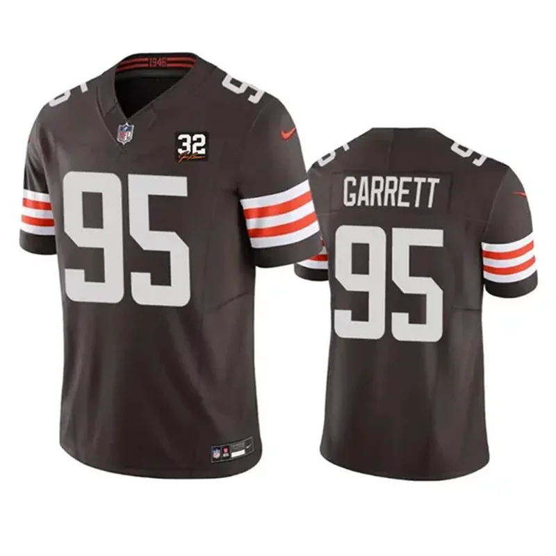 Men's Cleveland Cleveland Browns #95 Myles Garrett Brown 2023 F.U.S.E. With Jim Brown Memorial Patch and 4-Star C Patch Vapor Untouchable Stitched Jersey - Image 2