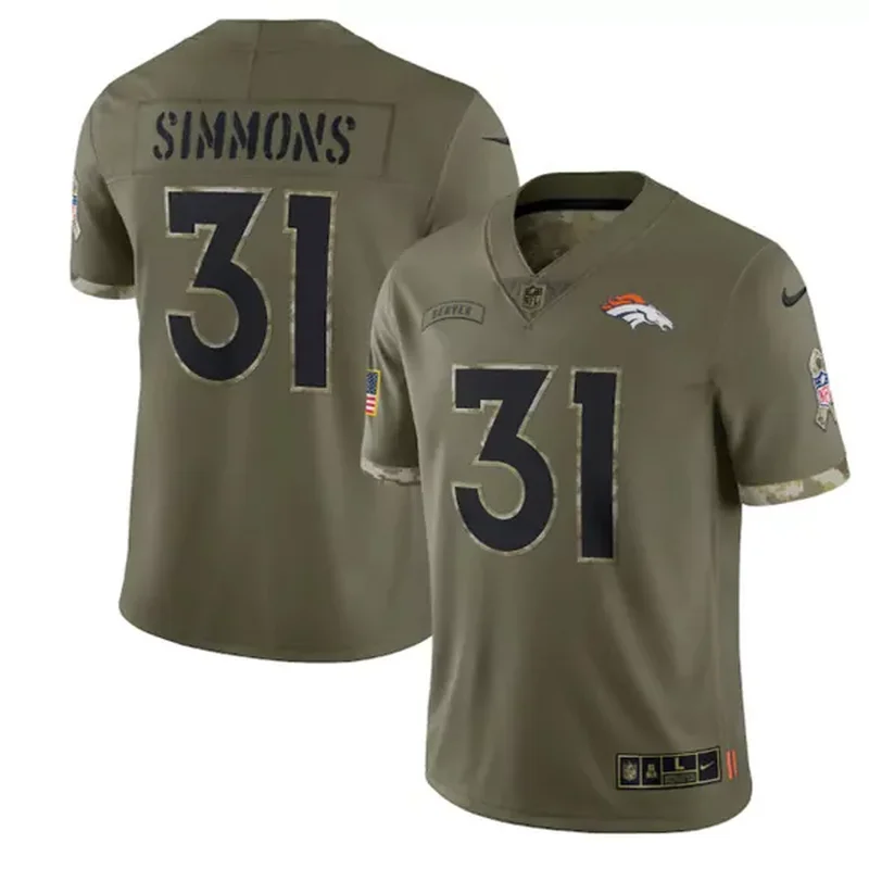 Men's Denver Broncos #31 Justin Simmons 2022 Olive Salute To Service Stitched Jersey