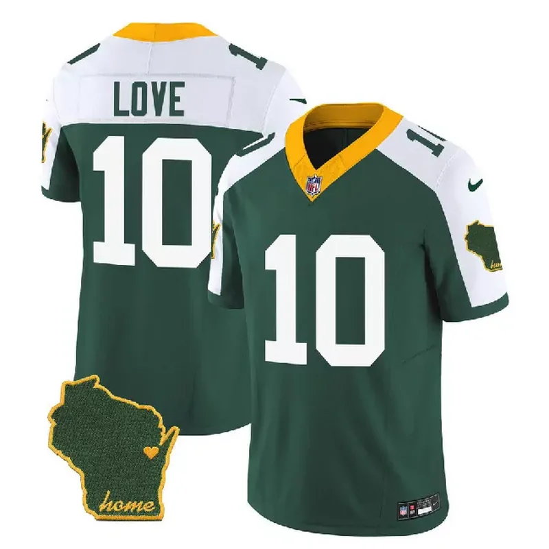 Men's Green Bay Packers #10 Jordan Love Green/White 2023 F.U.S.E. Home Patch Vapor Untouchable Stitched Jersey