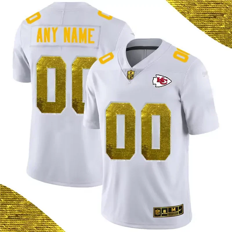 Men's Kansas City Chiefs White Custom Gold Fashion Edition Stitched Jersey