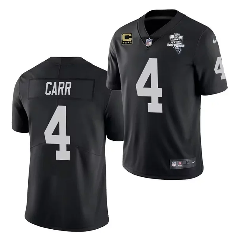 Mens Las Vegas Raiders #4 Derek Carr Black 2020 Inaugural Season With C Patch Vapor Stitched NFL Jersey