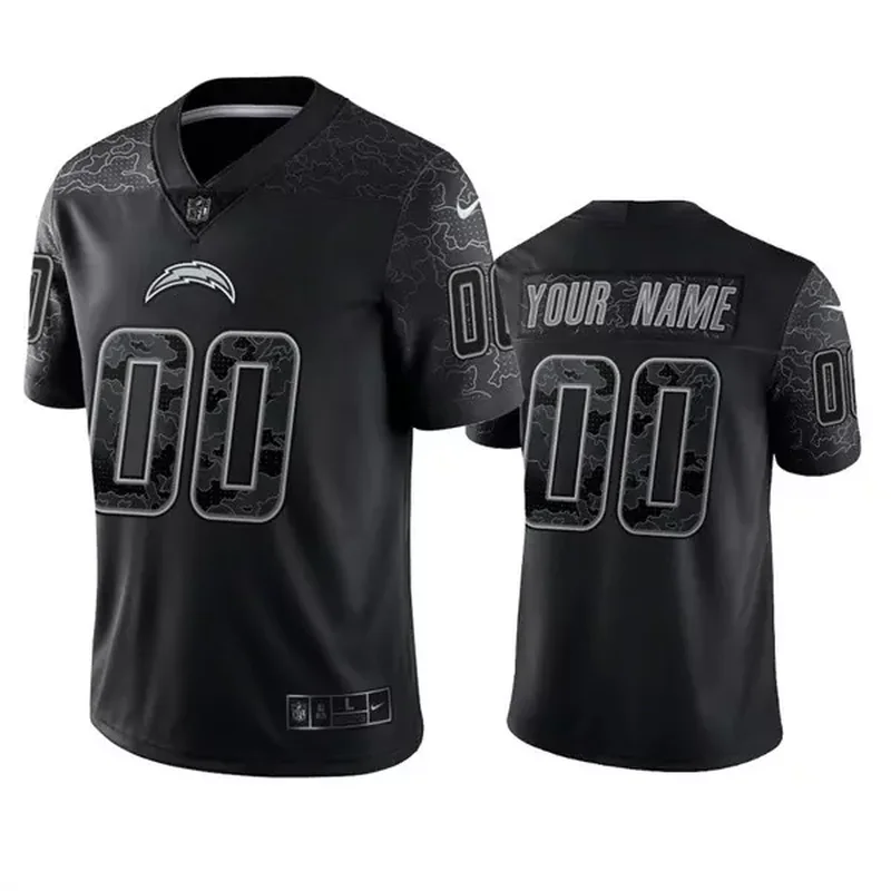 Men's Los Angeles Chargers Custom Black Reflective Stitched Jersey