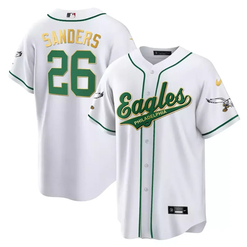 Miles Sanders Black EAGLES KELLY GREEN BASEBALL JERSEY ALL STITCHED - Image 3