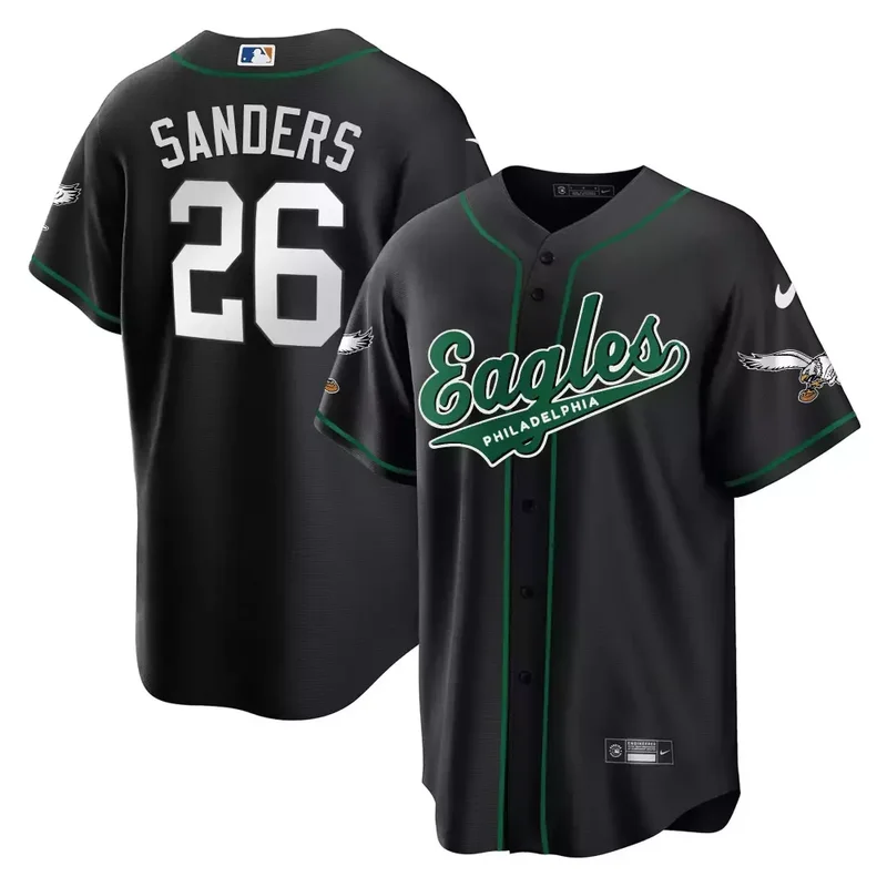 Miles Sanders Black EAGLES KELLY GREEN BASEBALL JERSEY ALL STITCHED