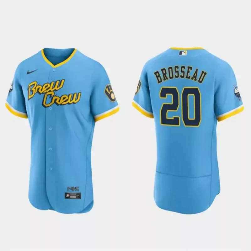 milwaukee brewers #20 mike brosseau powder blue 2022 city connect flex base Baseball jersey