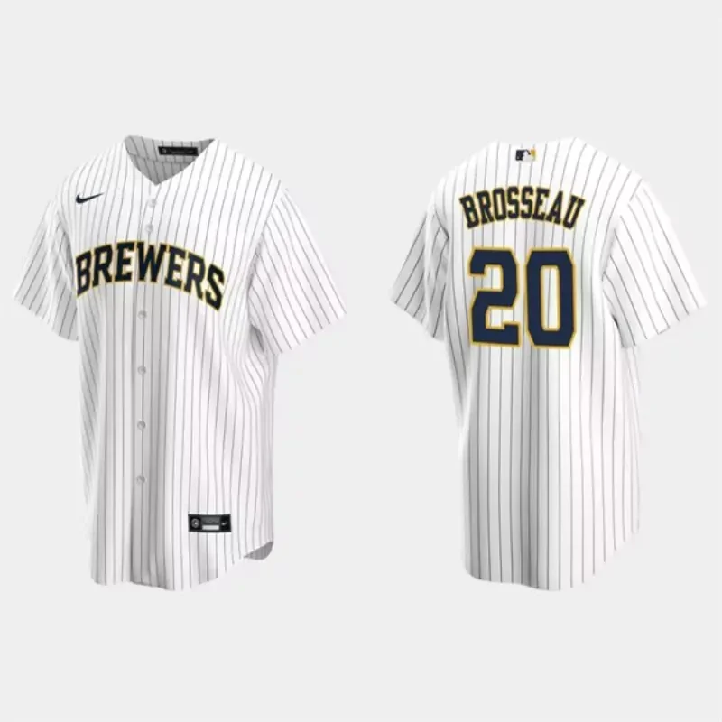 milwaukee brewers #20 mike brosseau white cool base Baseball jersey