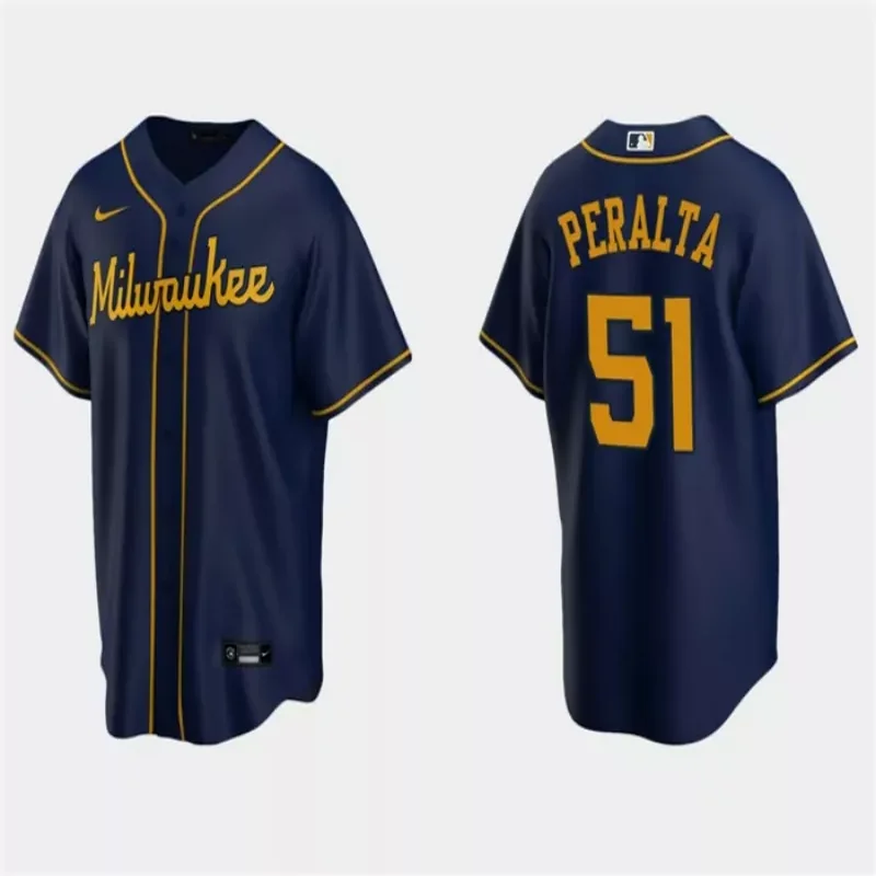 milwaukee brewers #51 freddy peralta navy cool base stitched Baseball jersey